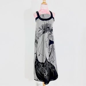 Women’s VOOM by Joy Han Gray/black 100% Silk Dress Greek Flapper